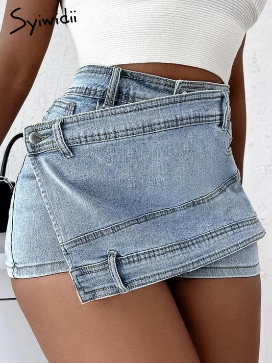 CITSLX Sexy Slimming Irregular High Waist Womens Denim Shorts 2024 New Summer European and American Style Jeans Streetwear Denim Shorts