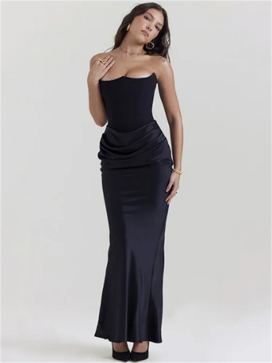 CITSLX Sexy Strapless Bodycon Maxi Dress for Women Stylish Off-shoulder Sleeveless Backless Long Dress Female Solid Enening Party Dress