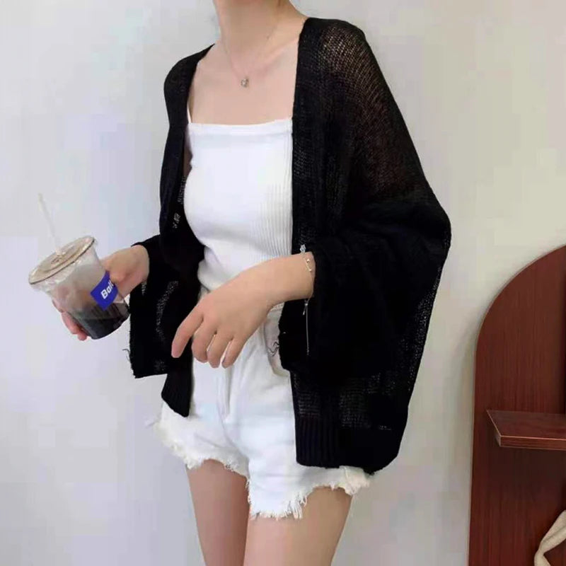 CITSLX Sheer Crochet Knit Cardigan for Women Cover Up Long Sleeve Open Front Sweater Casual Knitwear Beach Outfit