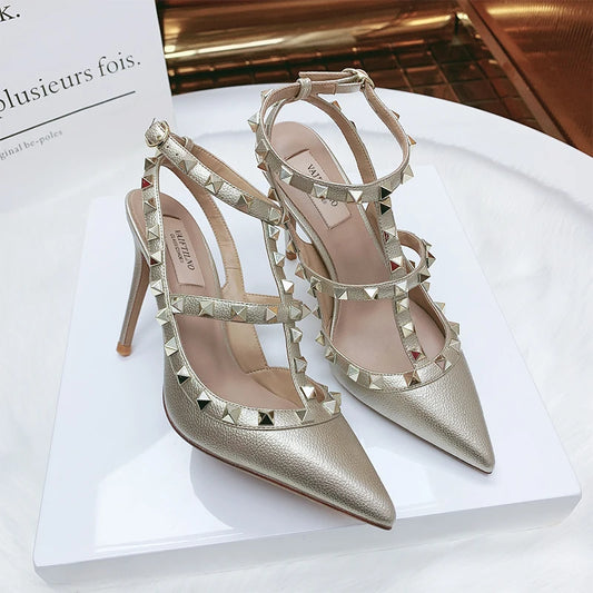 CITSLX Shoes Woman 2024 trend Women's Gladiator Sandals Summer Rivet High Heels Pointed Toe Luxury Elegant Designer Party Ladies Shoes