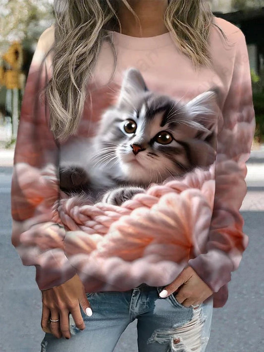 CITSLX Sleeping Cat 3d Print O-Neck Hoodie Women Fashion Cute Graphic Hoodies Women Sweats Outwear Coat Sportwear Clothes Sudadera Lady