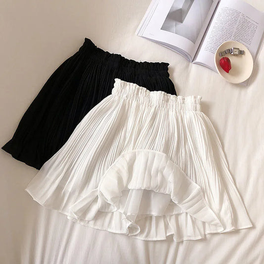 CITSLX Solid Chiffon Summer Shorts Skirt Women Fashion Elastic Waist Pleated Mini Skirt Casual Beach Faldas Saias