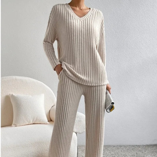 CITSLX Solid Color Casual Loose Knitting Sets For Women Elegant Autumn Women's Two Pieces Suit Full Trouser Set Female Outfit Clothes