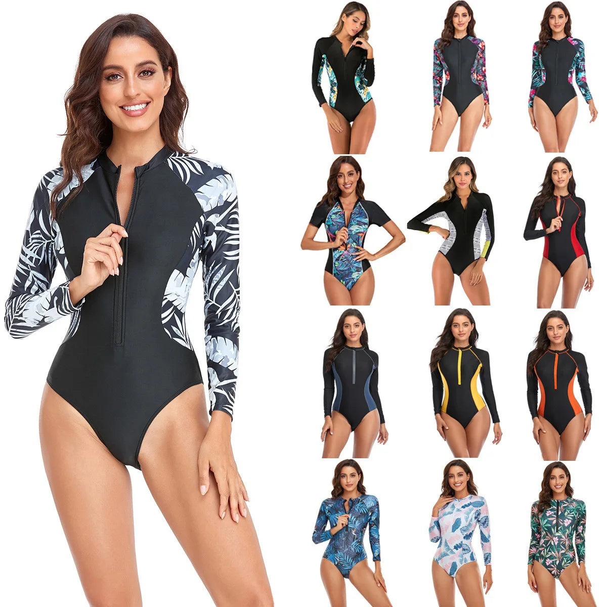 CITSLX Solid Color One-Piece Swimsuit Long Sleeve Swimwear Sports Women's Swimming Bathing Suit Beach Bather Surfing Swim Wear