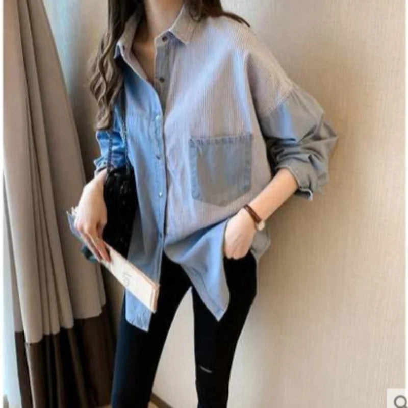 CITSLX South Korea 2024 Spring and Autumn New Korean Version Loose Bf Denim Shirt Women's Long-sleeved Top Design Shirt Jacket