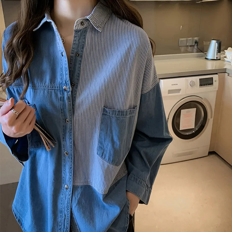 CITSLX South Korea 2024 Spring and Autumn New Korean Version Loose Bf Denim Shirt Women's Long-sleeved Top Design Shirt Jacket