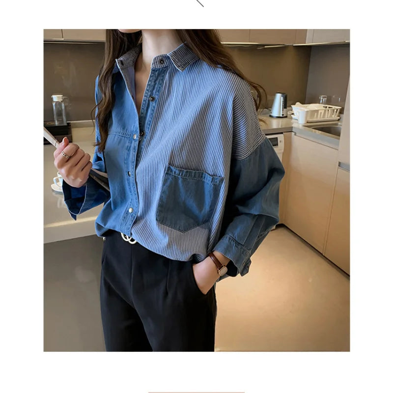 CITSLX South Korea 2024 Spring and Autumn New Korean Version Loose Bf Denim Shirt Women's Long-sleeved Top Design Shirt Jacket