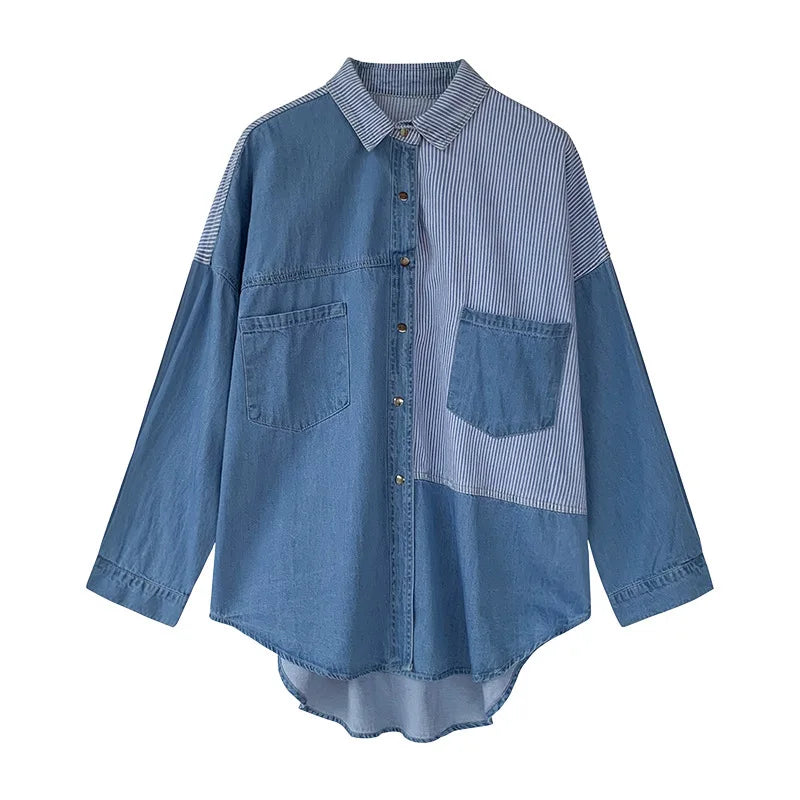 CITSLX South Korea 2024 Spring and Autumn New Korean Version Loose Bf Denim Shirt Women's Long-sleeved Top Design Shirt Jacket