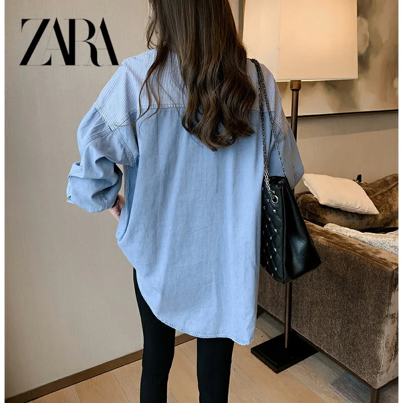 CITSLX South Korea 2024 Spring and Autumn New Korean Version Loose Bf Denim Shirt Women's Long-sleeved Top Design Shirt Jacket