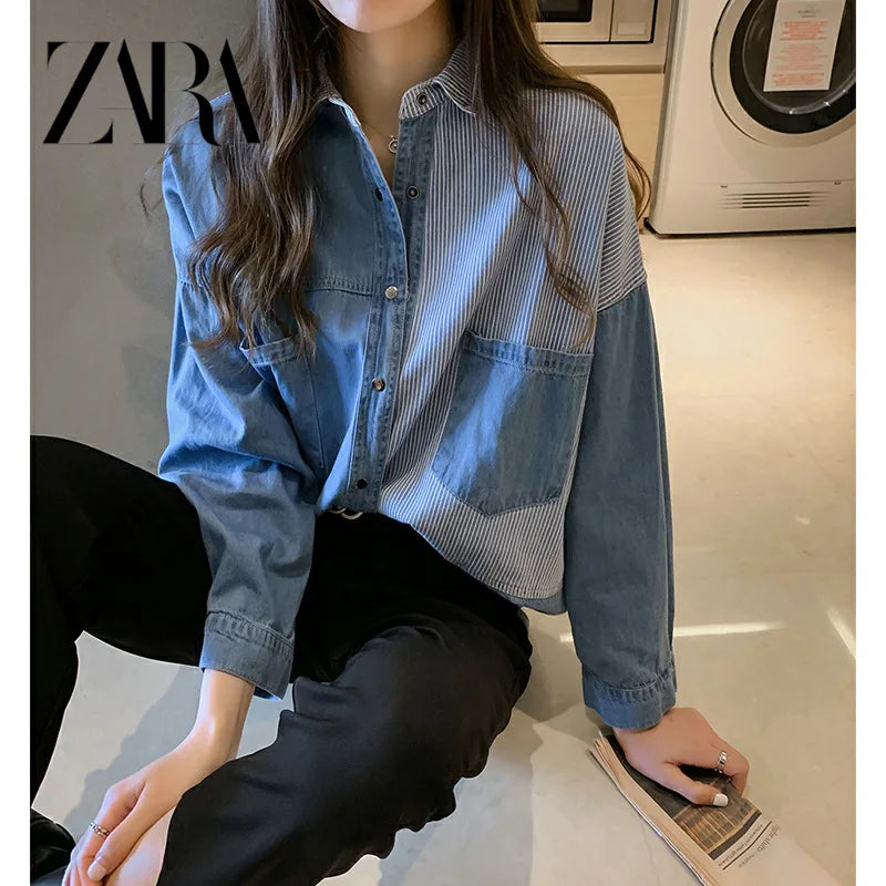 CITSLX South Korea 2024 Spring and Autumn New Korean Version Loose Bf Denim Shirt Women's Long-sleeved Top Design Shirt Jacket