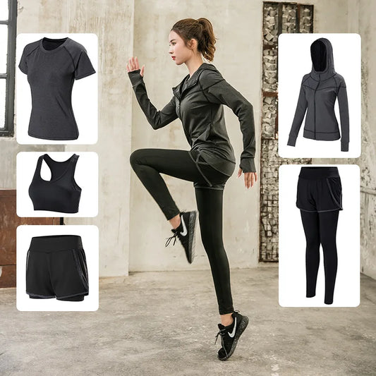 CITSLX Sports 5pcs Running Set Women Sports Suit Yoga Tights Quick Dry Jogging Sportswear Workout Gym Fitness Running Tracksuit Clothes