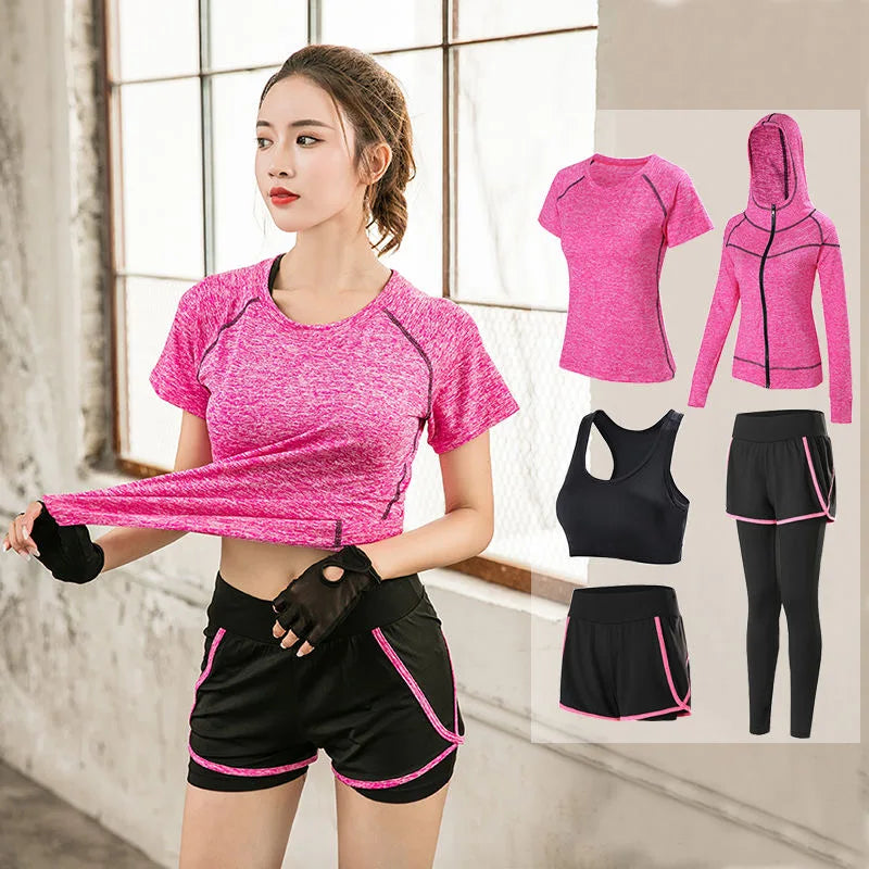 CITSLX Sports 5pcs Running Set Women Sports Suit Yoga Tights Quick Dry Jogging Sportswear Workout Gym Fitness Running Tracksuit Clothes