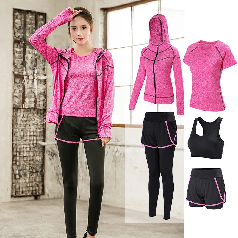 CITSLX Sports 5pcs Running Set Women Sports Suit Yoga Tights Quick Dry Jogging Sportswear Workout Gym Fitness Running Tracksuit Clothes