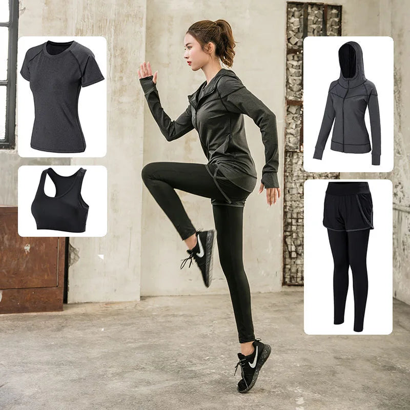 CITSLX Sports 5pcs Running Set Women Sports Suit Yoga Tights Quick Dry Jogging Sportswear Workout Gym Fitness Running Tracksuit Clothes