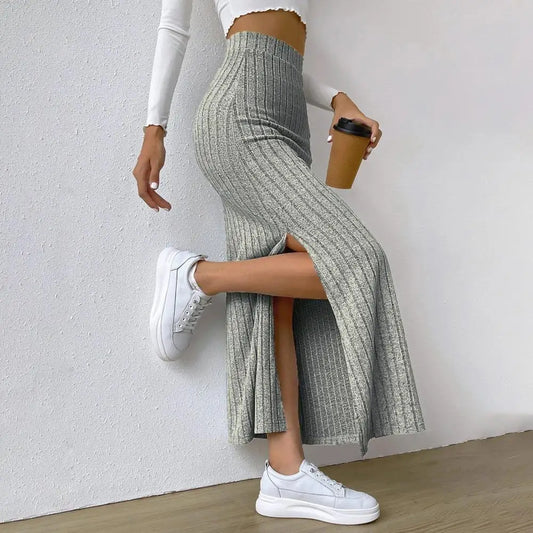 CITSLX Spring Autumn Casual Women High Waist Skirt Sexy Knitted Side Slit Skirt Elegant Solid Office Long Skirts For Women Fashion 2024