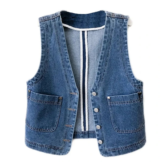 CITSLX Spring Autumn Women's Short Denim Vest Jacket Single Breasted Korean Slim Casual Jeans Vest Female Waistcoat Tops Chaleco Mujer