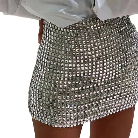 CITSLX Spring New Fashion Women Solid Color Silver Sequin Stitching Casual Mesh Slim Bodycon Mini Skirt Sexy Club Outfits