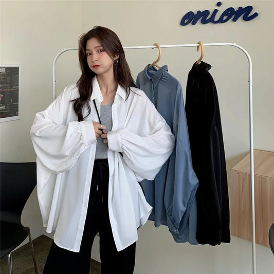 CITSLX Spring Summer 2024 Women Shirt Oversize Elegant Blouses for Women Lantern Sleeve White Shirt Mid-length Shir Coat Women Tunic