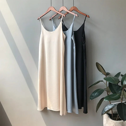 CITSLX Spring summer 2024 Woman Tank Dress Casual Satin Sexy Camisole Elastic Female Home Beach Dresses v-neck camis sexy dress