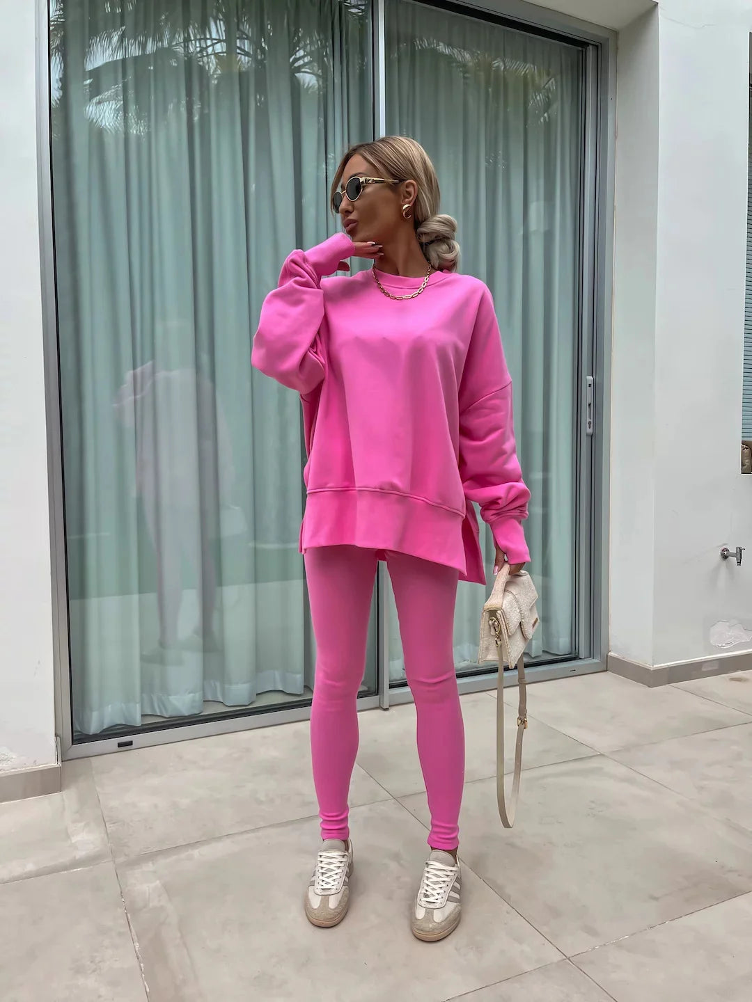 CITSLX Spring summer 2024 new Shirt  casual loose-fitting sweater tight pants 2 piece suit sets for women 2 pieces trousers sets