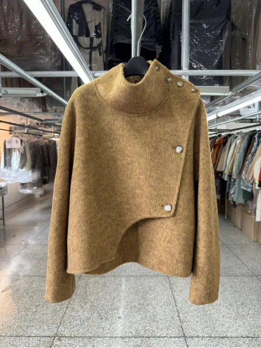 CITSLX Stand Collar Office Lady Short Design Feeling Woolen Jackets 2025 Autumn And Winter Single Breasted Loose Women Wool Coats