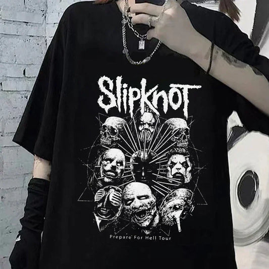 CITSLX Streetwear Graphic Women T-shirt T Shirts Slipknots for Men Female Heavy Metal Tops Prepare for Hell Tour Y2k T-shirt Vintage