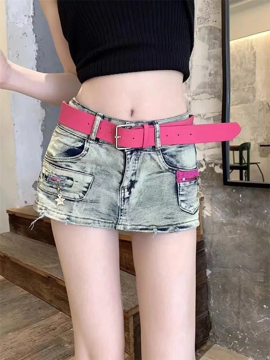 CITSLX Streetwear Skirt Y2K New Hip Hop Patchwork American Retro Loose Denim Shorts Womens Fashion Harajuku High Waist Slim Mini Skirt