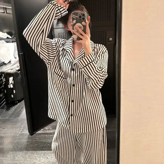 CITSLX Striped Sleepwear Women Pajama Sets Autumn Piiama Casual Pants Sets for Women 2 Pieces Button Korean Night Wears Home Suit 2024