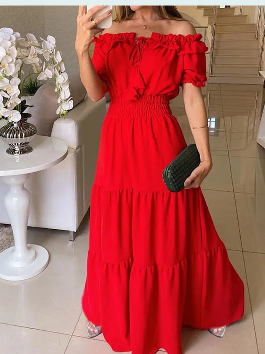 CITSLX Summer Boho Red Dress Fashion Short Sleeve Beach Long Dress Casual Loose Elegant Holiday Party Dresses For Women Robe Femme 2024