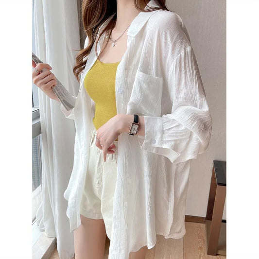 CITSLX Summer Ladies Ice Silk Sunscreen Long Sleeve Shirt New Super Fairy Air Conditioned Clothing Cardigan Thin Casual Shirt Jacket