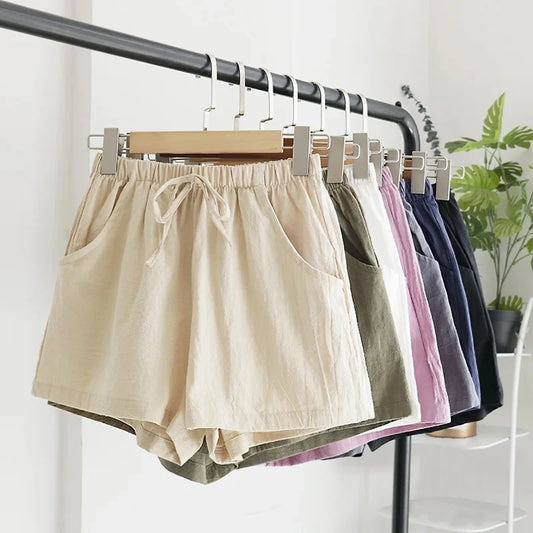 CITSLX Summer Linen Pants Loose Women's High Waisted Shorts Sports Fashion Cotton Linen Shorts Solid S-XL Casual Short Pants