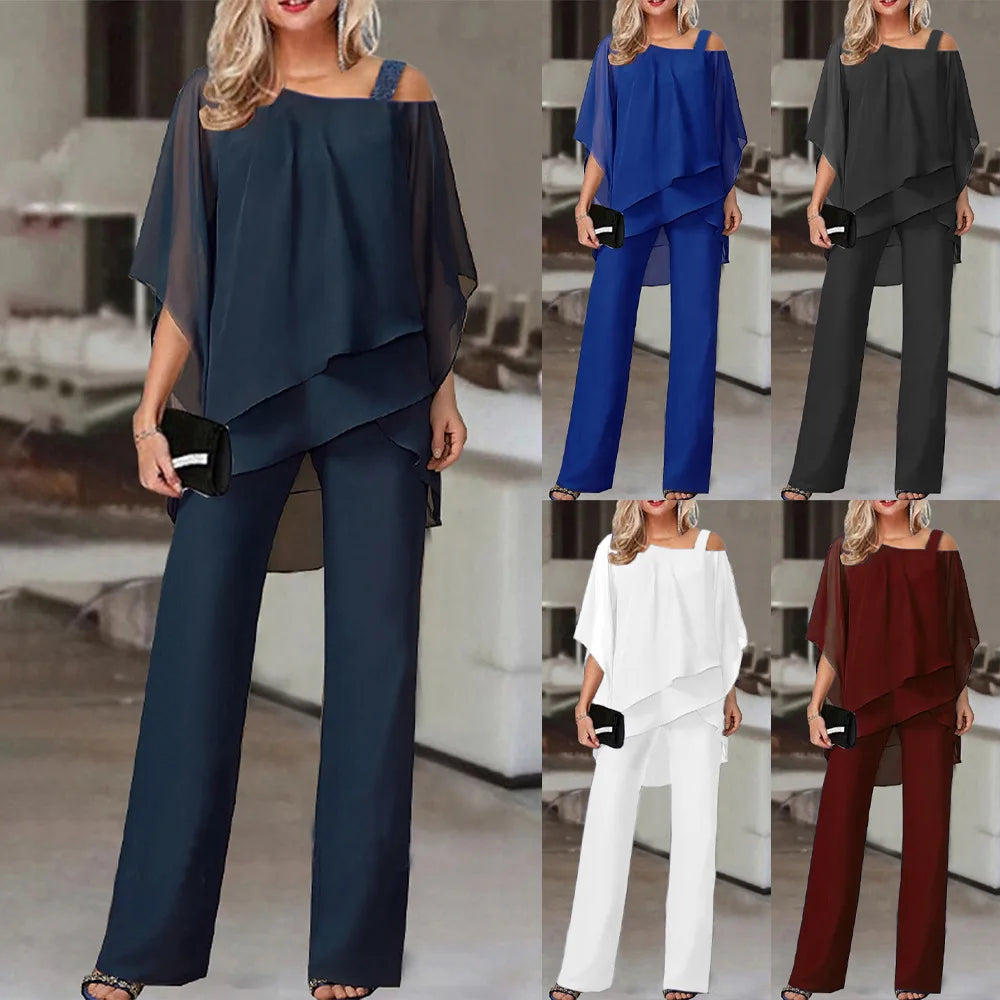 CITSLX Summer New European and American Fashion Solid Color Loose Casual Bat Sleeve Irregular Suit Womens Two Peice Sets