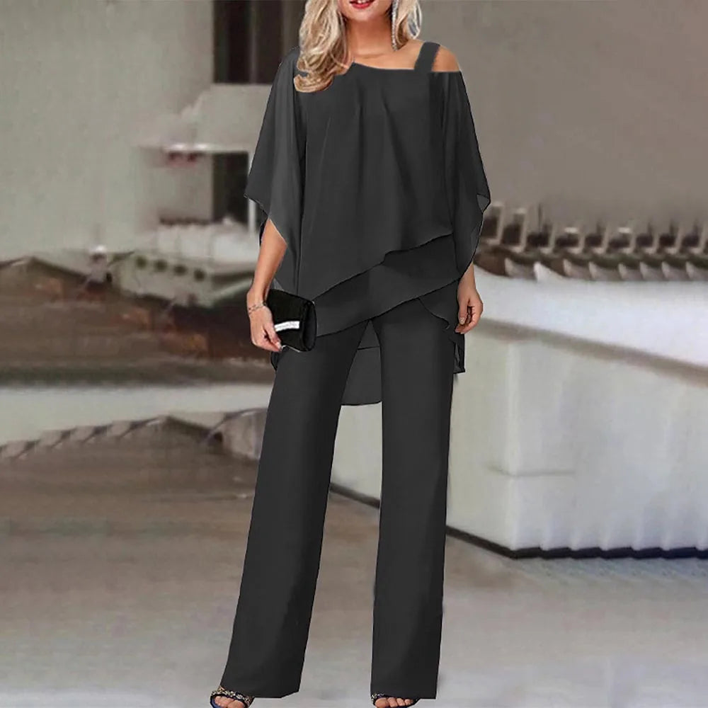 CITSLX Summer New European and American Fashion Solid Color Loose Casual Bat Sleeve Irregular Suit Womens Two Peice Sets