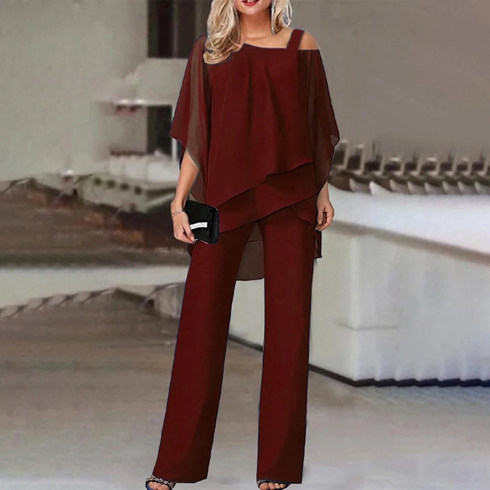 CITSLX Summer New European and American Fashion Solid Color Loose Casual Bat Sleeve Irregular Suit Womens Two Peice Sets