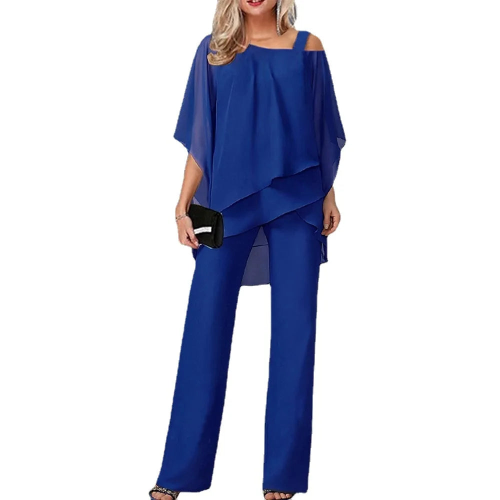 CITSLX Summer New European and American Fashion Solid Color Loose Casual Bat Sleeve Irregular Suit Womens Two Peice Sets