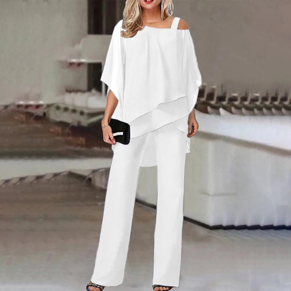 CITSLX Summer New European and American Fashion Solid Color Loose Casual Bat Sleeve Irregular Suit Womens Two Peice Sets