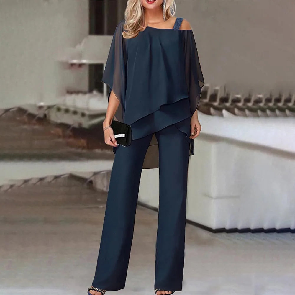 CITSLX Summer New European and American Fashion Solid Color Loose Casual Bat Sleeve Irregular Suit Womens Two Peice Sets