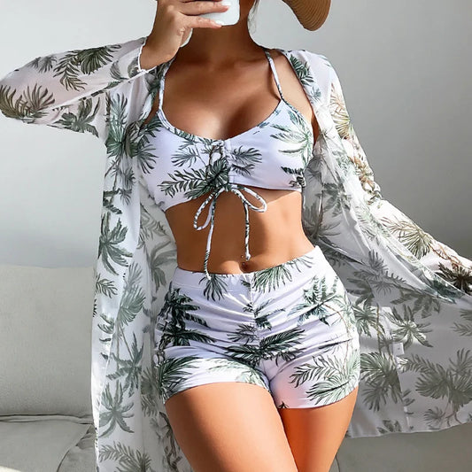 CITSLX Summer Print Swimsuits Tankini Sets Female Swimwear Push Up For Beach Wear Three-Piece Bathing Suits Pool Women's Swimming Suit