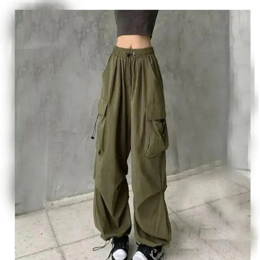 CITSLX Summer Quick-Drying Overalls Women New American Parachute Pants High Waist Wide Leg Casual Drawstring Top Sweat pants