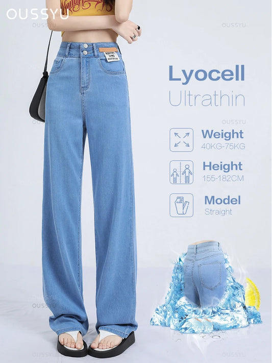 CITSLX Summer Soft Natural Lyocell Fabric Women's Jeans Thin Baggy Wide Leg Denim Pants High Waisted Casual Trousers Female Size 25-32