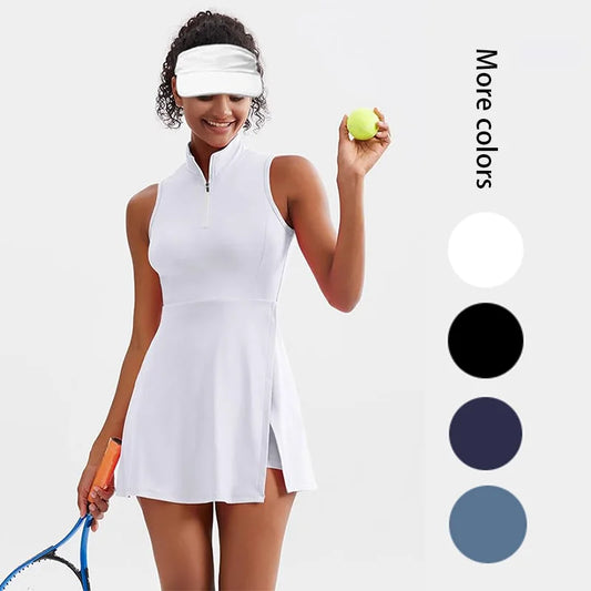 CITSLX Summer Solstice Women's Tennis Dress,Fashion 2-in-1 Tennis Golf Sports Dress,Polo Collar Design Women's Fitness Dress sleeveless