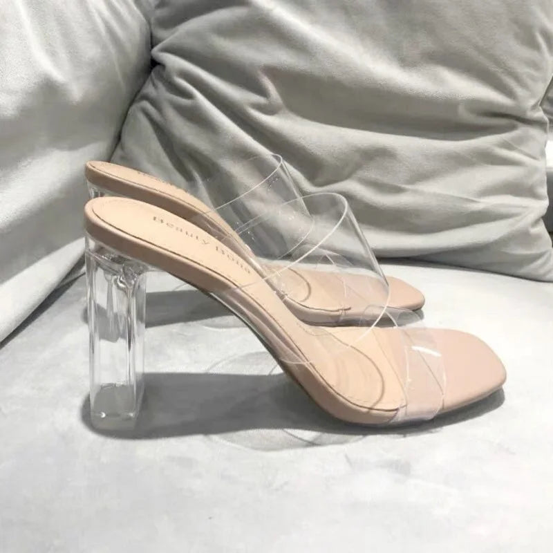 CITSLX Summer Women Pumps Sandals PVC Jelly Slippers Open Toe High Heels Women Transparent Perspex Slippers Shoes Heel Clear Sandals