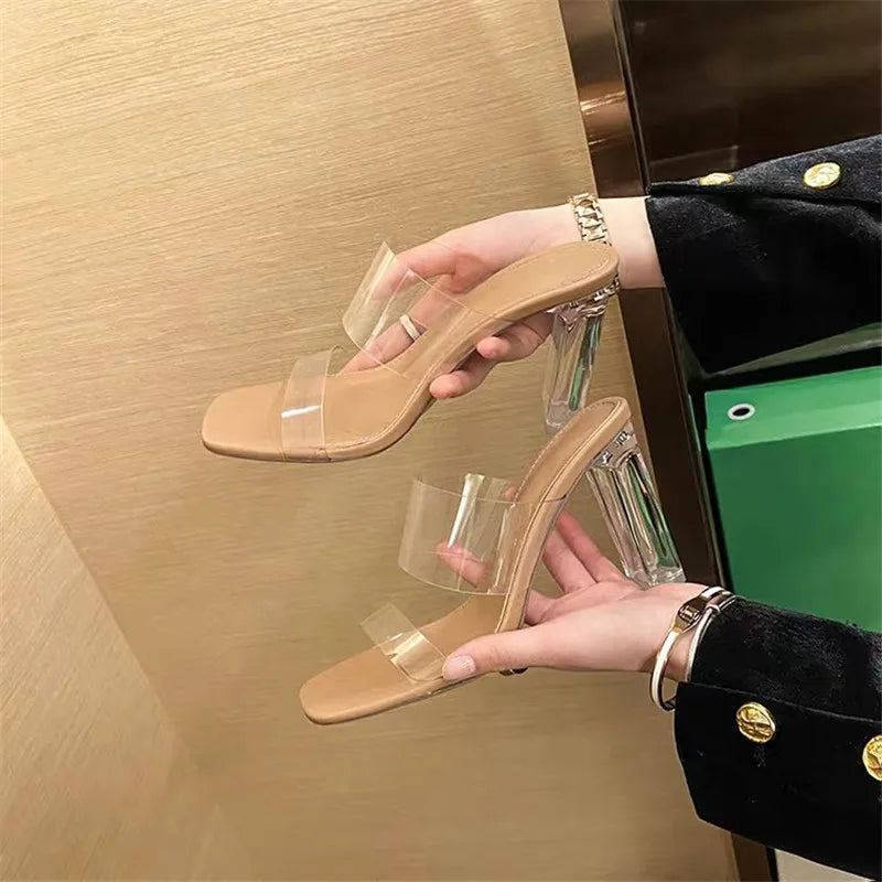 CITSLX Summer Women Pumps Sandals PVC Jelly Slippers Open Toe High Heels Women Transparent Perspex Slippers Shoes Heel Clear Sandals