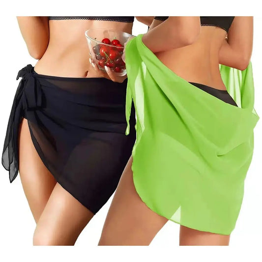 CITSLX Summer Women Short Solid Sarong Swimsuit Coverups Beach Bikini Wrap Sheer Short Skirt Chiffon Skirt Scarf Swimwear Cover-ups