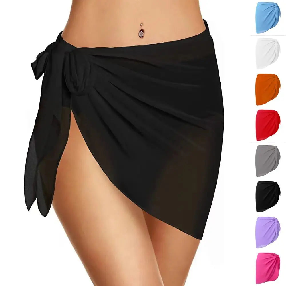 CITSLX Summer Women Short Solid Sarong Swimsuit Coverups Beach Bikini Wrap Sheer Short Skirt Chiffon Skirt Scarf Swimwear Cover-ups