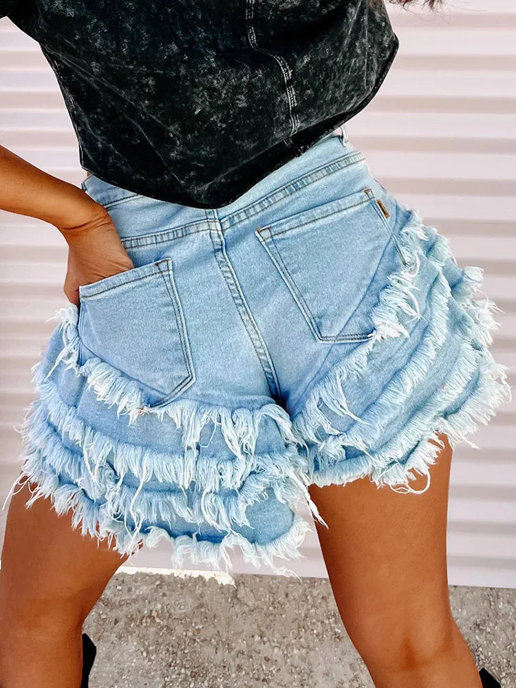 CITSLX Summer Women Shorts Jeans Lady Sexy Hot Nightclub Fetish Cuffs Spliced Denim Pants Lady Patchwork Streetwear Party Tassel Jeans