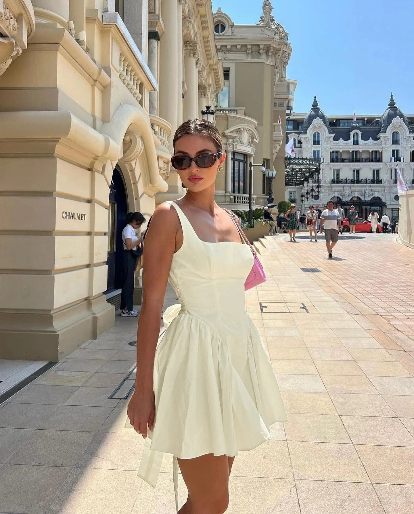 CITSLX Suninheart Summer Sexy Square Collar Backless Party Dresses Mini White Drape A Line Night Date Dress Big Bow Women New In Dress