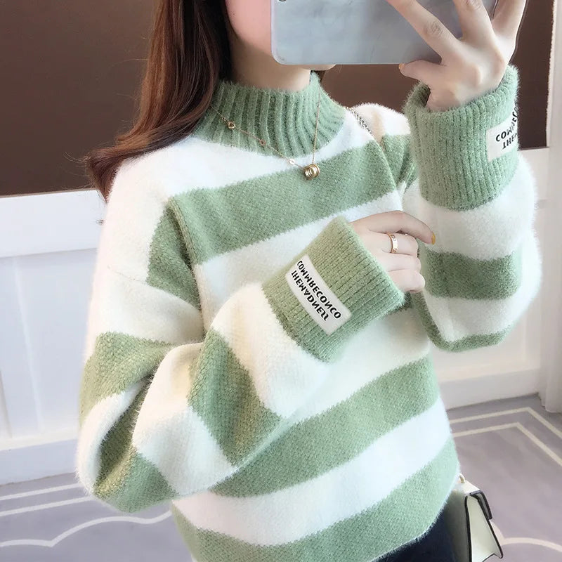 CITSLX Sweater Women 2024 fashion Turtleneck Pullover Stripe Thick coarse yarn Wool warm Sweater Women Clothes Vestidos LXJ9005