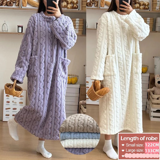 CITSLX Sweet Matching Women's Dress Oversize Loose Flannel Pajamas O-Neck Long Sleeve Sleepwear Korean Casual Solid Homewear Chic Robe