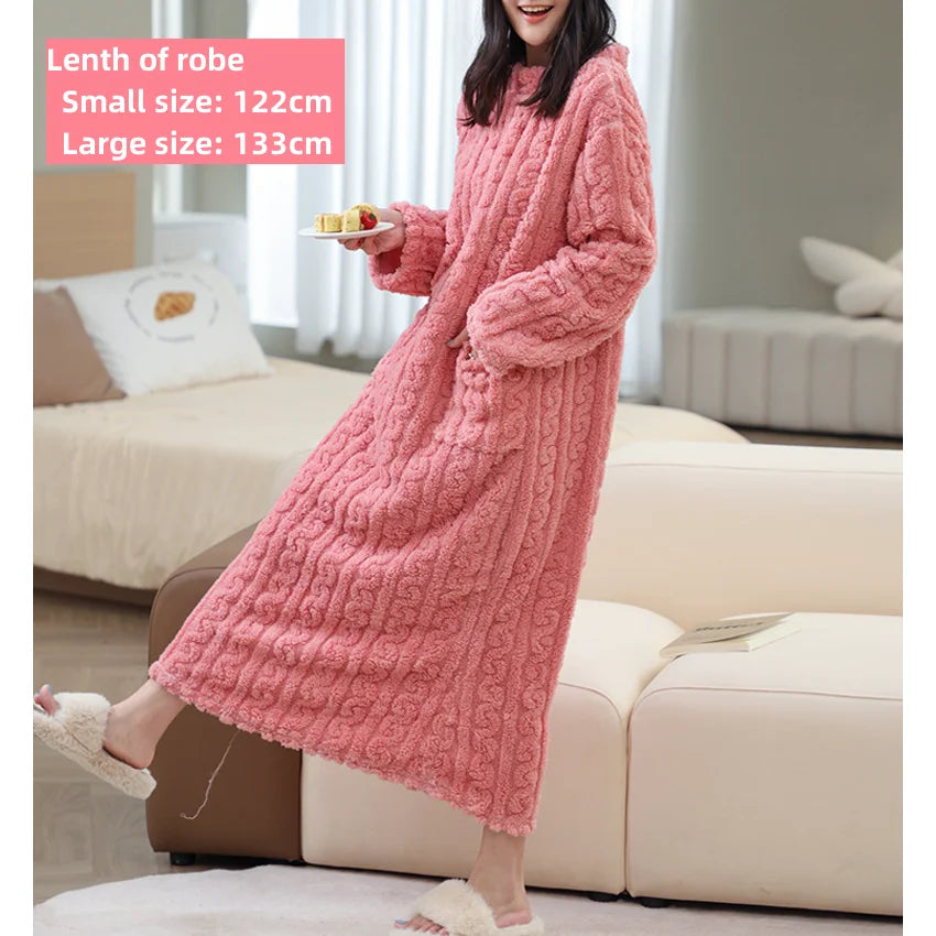 CITSLX Sweet Matching Women's Dress Oversize Loose Flannel Pajamas O-Neck Long Sleeve Sleepwear Korean Casual Solid Homewear Chic Robe